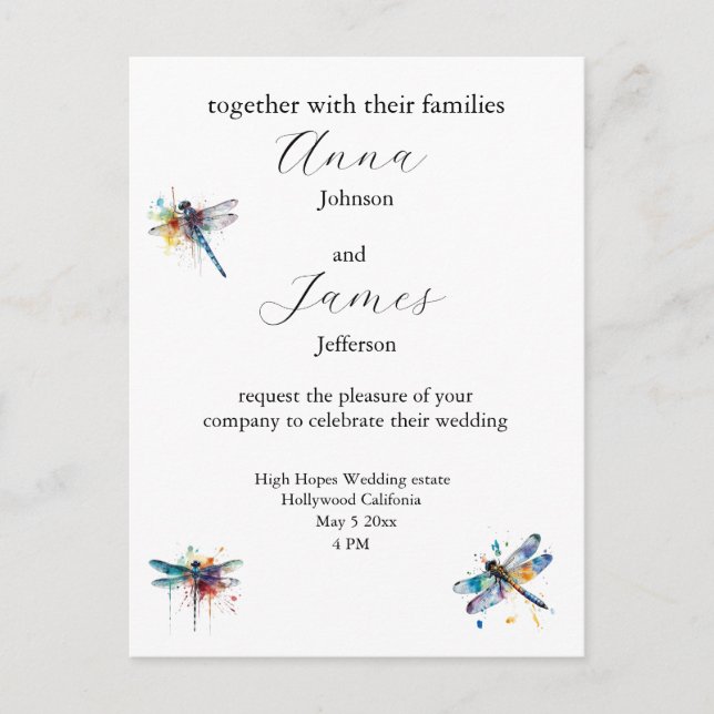 Convite de Casamento com Postcard de Libélula (Frente)