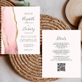 Convite de Casamento com QR Code Budget Blush Gold