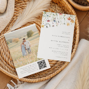 Convite de Casamento com QR Code de Flor Silvestre