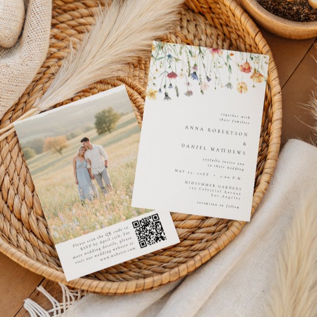 Convite de Casamento com QR Code de Flor Silvestre (Criador carregado)