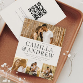 Convite de Casamento com QR Code e 4 Fotos Moderno