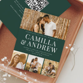 Convite de Casamento com QR Code e 4 Fotos Moderno