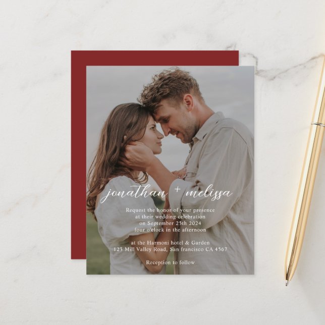 Convite de Casamento com QR Code Elegante em Verme (Frente/Verso In Situ)
