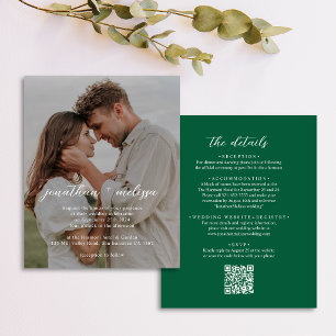 Convite de Casamento com QR Code Elegante Esmerald