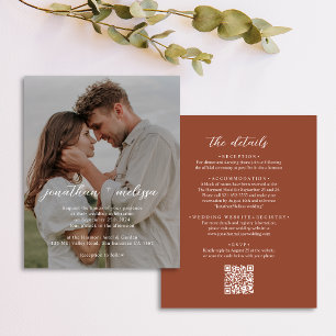 Convite de Casamento com QR Code Elegante Terracot