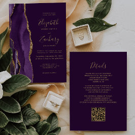 Convite de Casamento com QR Code em Ágata Roxa e D