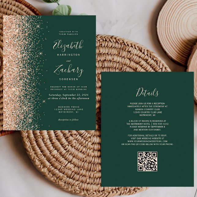 Convite de Casamento com QR Code em Esmeralda Orça (Criador carregado)