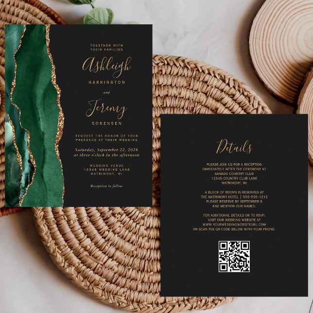 Convite de Casamento com QR Code em Ouro Verde Esm (Criador carregado)