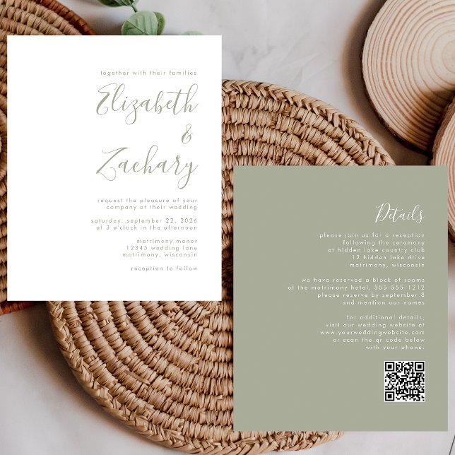 Convite de Casamento com QR Code em Verde Sage com (Criador carregado)