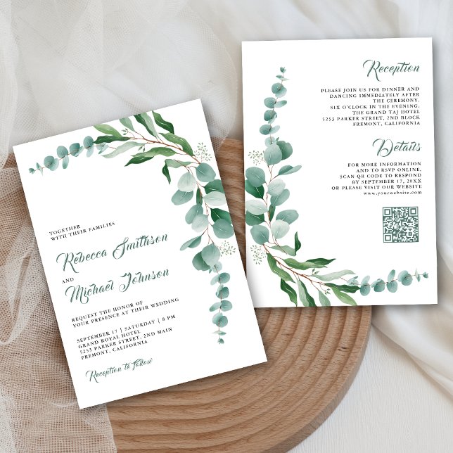 Convite de Casamento com QR Code Eucalyptus Branch (Criador carregado)