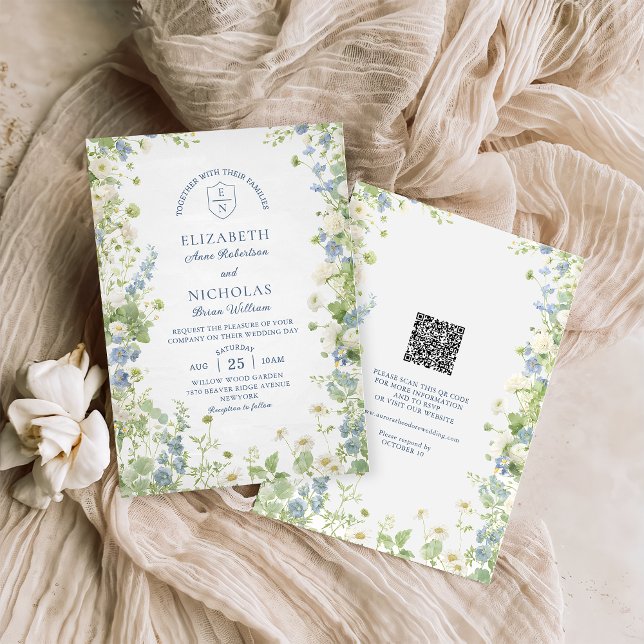 Convite de Casamento com QR Code Jardim de Flores  (Criador carregado)
