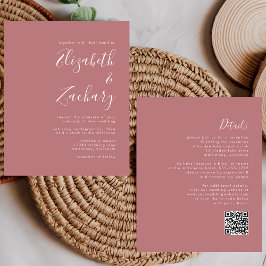 Convite de Casamento com QR Code Rosa Po dusty Mod