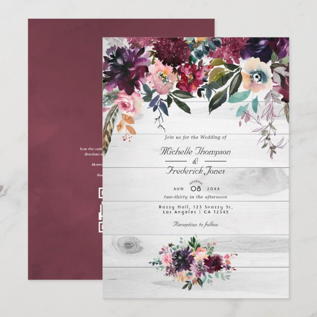 Convite de Casamento com QR Code RSVP Jardim Flora (Frente/Verso)
