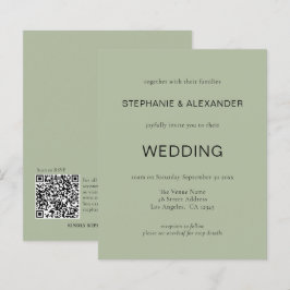 Convite de Casamento com QR Code Verde Sage Econôm