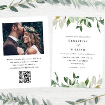 Convite de Casamento com QR Foto Aquarela Verde