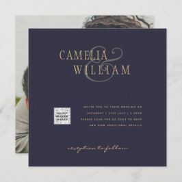 Convite de Casamento com QRCode para RSVP Azul Esc