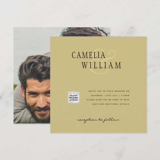 Convite de Casamento com QRCode para RSVP Dourado  (Frente/Verso)