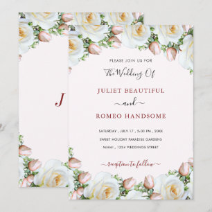 Convite De Casamento Com Quadro De Rosas Brancas E