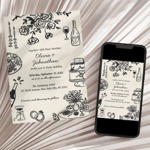 Convite de Casamento com Rabiscos/Desenhos à Mão