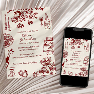 Convite de Casamento com Rabiscos/Desenhos à Mão
