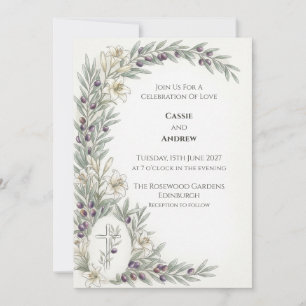 Convite de Casamento com Ramo de Oliveira e Lírio