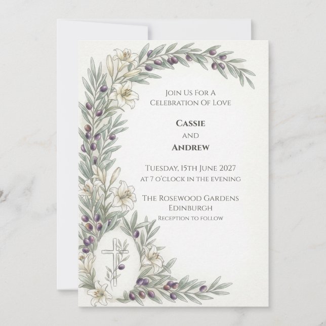 Convite de Casamento com Ramo de Oliveira e Lírio  (Frente)