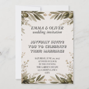 Convite de Casamento com Ramo de Oliveira   Floral