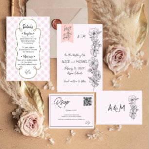 Convite de Casamento com Ramo Floral Elegante Mode