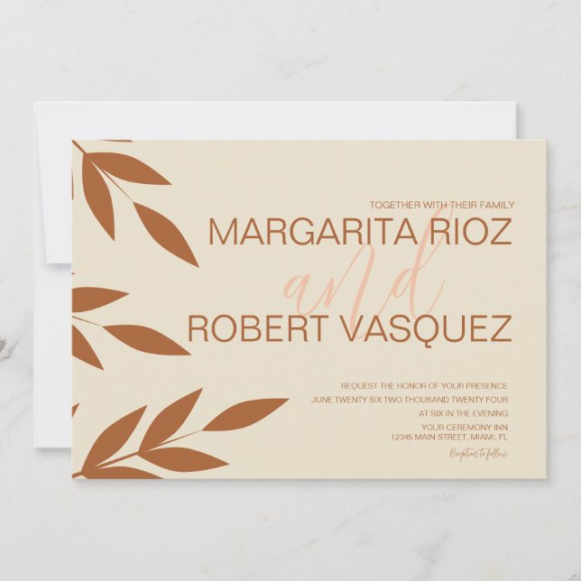 Convite de Casamento com Ramo Terracota Moderno e  (Frente)