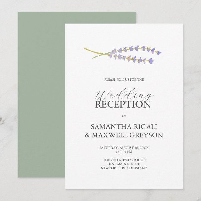 Convite de Casamento com Recepção de Lavanda Apena (Frente/Verso)