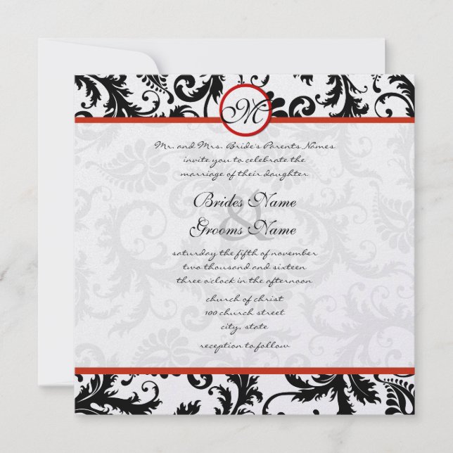 Convite de Casamento com Recorte Vermelho e Redemo (Frente)