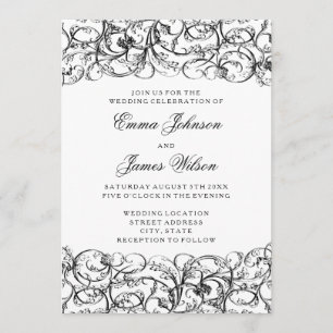 Convite de casamento com redemoinhos elegantes em 