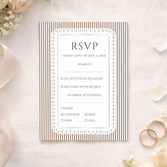 Convite de Casamento com Renda Listrada Marrom Moc (Criador carregado)