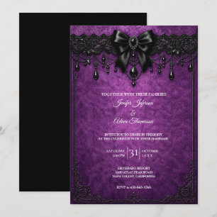 Convite de Casamento com Renda Preta Roxa