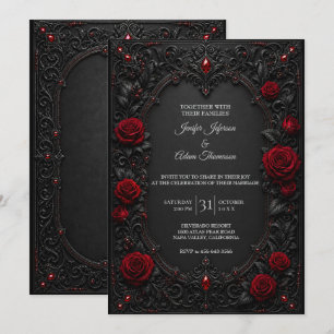 Convite de Casamento com Renda Preta Vermelha