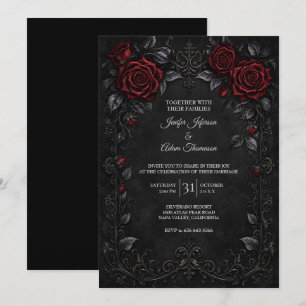 Convite de Casamento com Renda Preta Vermelha