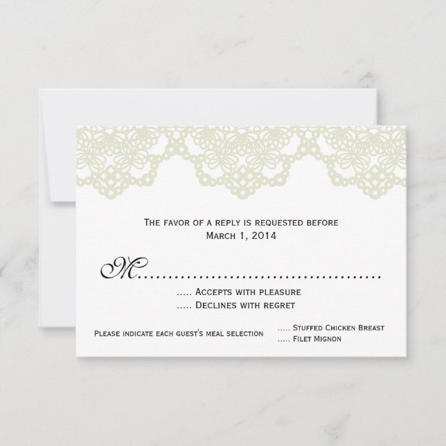 convite de casamento com renda rendada rsvp (Frente)