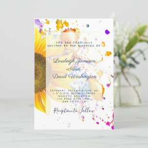 Convite de casamento com respingos de girassol