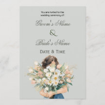 Convite de Casamento com Retrato Floral Elegante