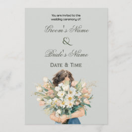 Convite de Casamento com Retrato Floral Elegante