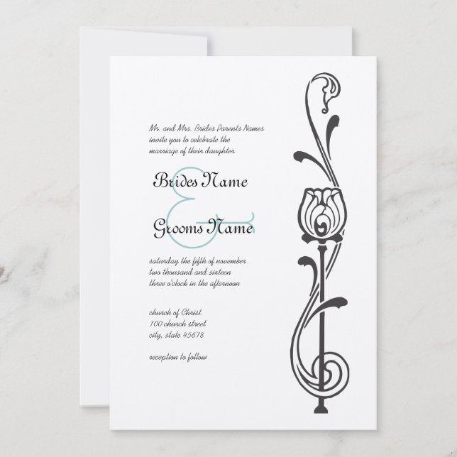 Convite de Casamento com Rodopios de Flores Vintag (Frente)