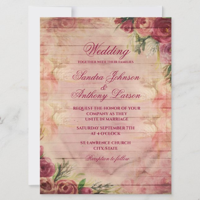 Convite de Casamento com Rosa em Aquarela Floral (Frente)