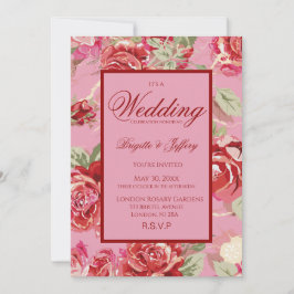 Convite de casamento com rosa vermelha