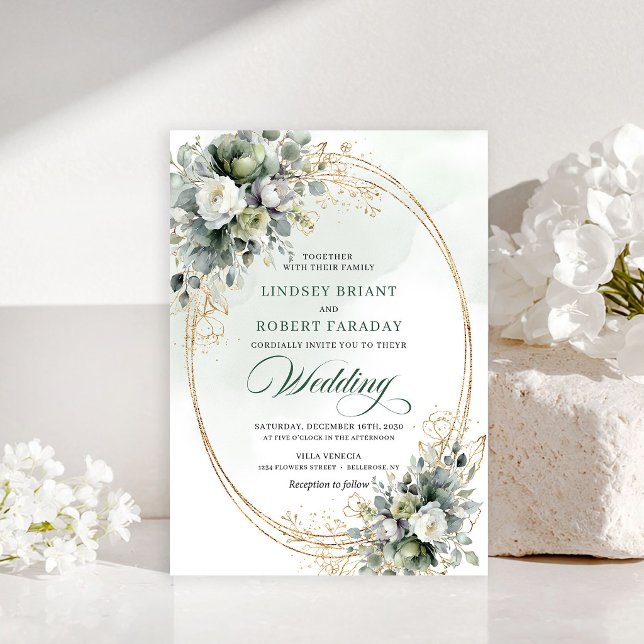 Convite de Casamento com Rosas Brancas em Aquarela (Romantic Watercolor White Roses Wedding Invite)