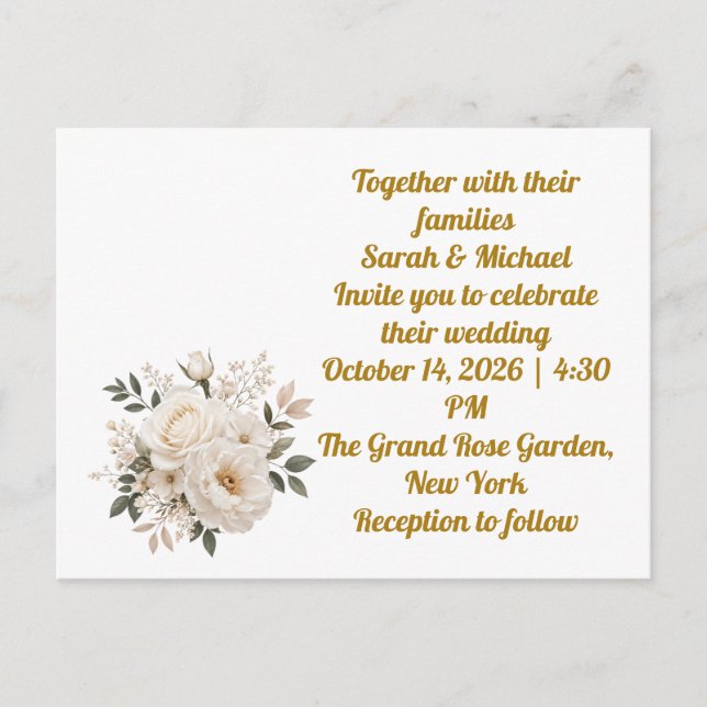 Convite de Casamento com Rosas Brancas Personaliza (Frente)