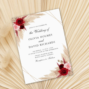 Convite de Casamento com Rosas Burgundy e Grama Pa