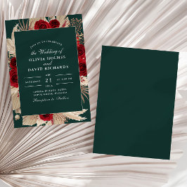 Convite de Casamento com Rosas Burgundy Verde Esme
