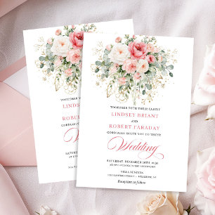 Convite de Casamento com Rosas Cor-de-Rosa Boho Ja