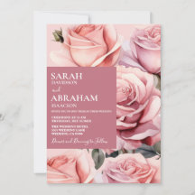 Convite de Casamento com Rosas Cor-de-Rosa Moderna