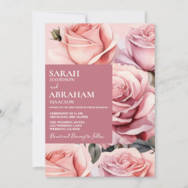 Convite de Casamento com Rosas Cor-de-Rosa Moderna